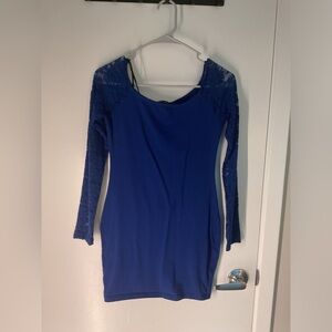 Forever 21 Blue Mini Dress with floral patterned lace sleeves